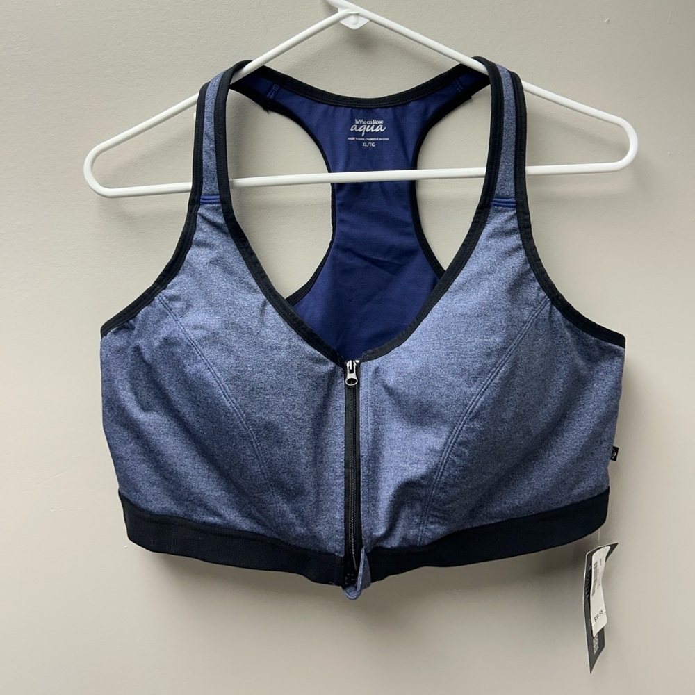 La Vie En Rose Aqua Women’s Blue Zip Up Sports‎ Bra